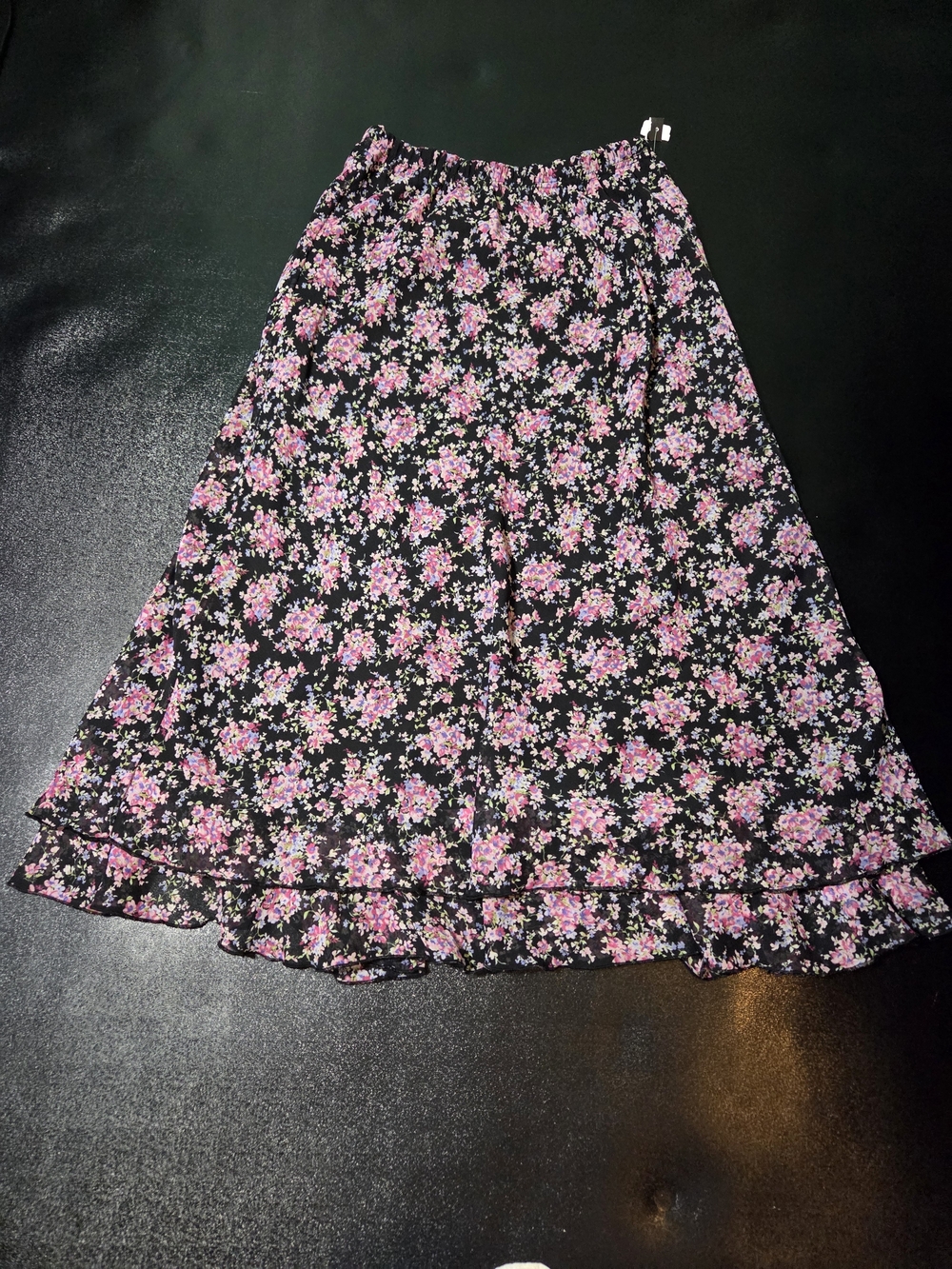Briggs New York Black Floral Midi Skirt with Pink Flowers